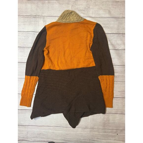 Cato Color Block Open Front Cardigan Sweater Brown Orange Tan Women’s Size S - Picture 4 of 4